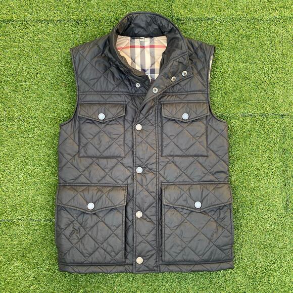 Burberry Men's Black Quilted Nova Check Plaid Lined Vest Medium - Picture 1 of 7